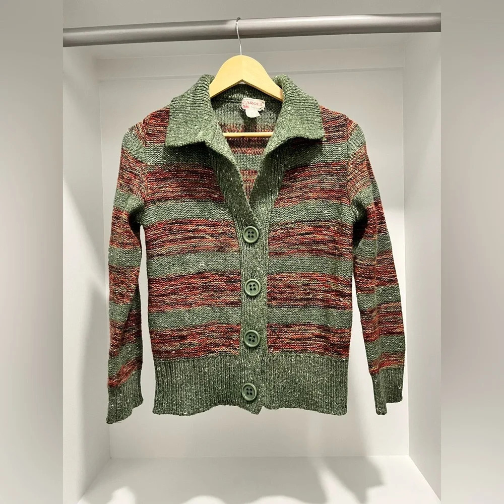 Vintage Les Tricots Caroll wool blend striped cardigan sweater made in Italy S